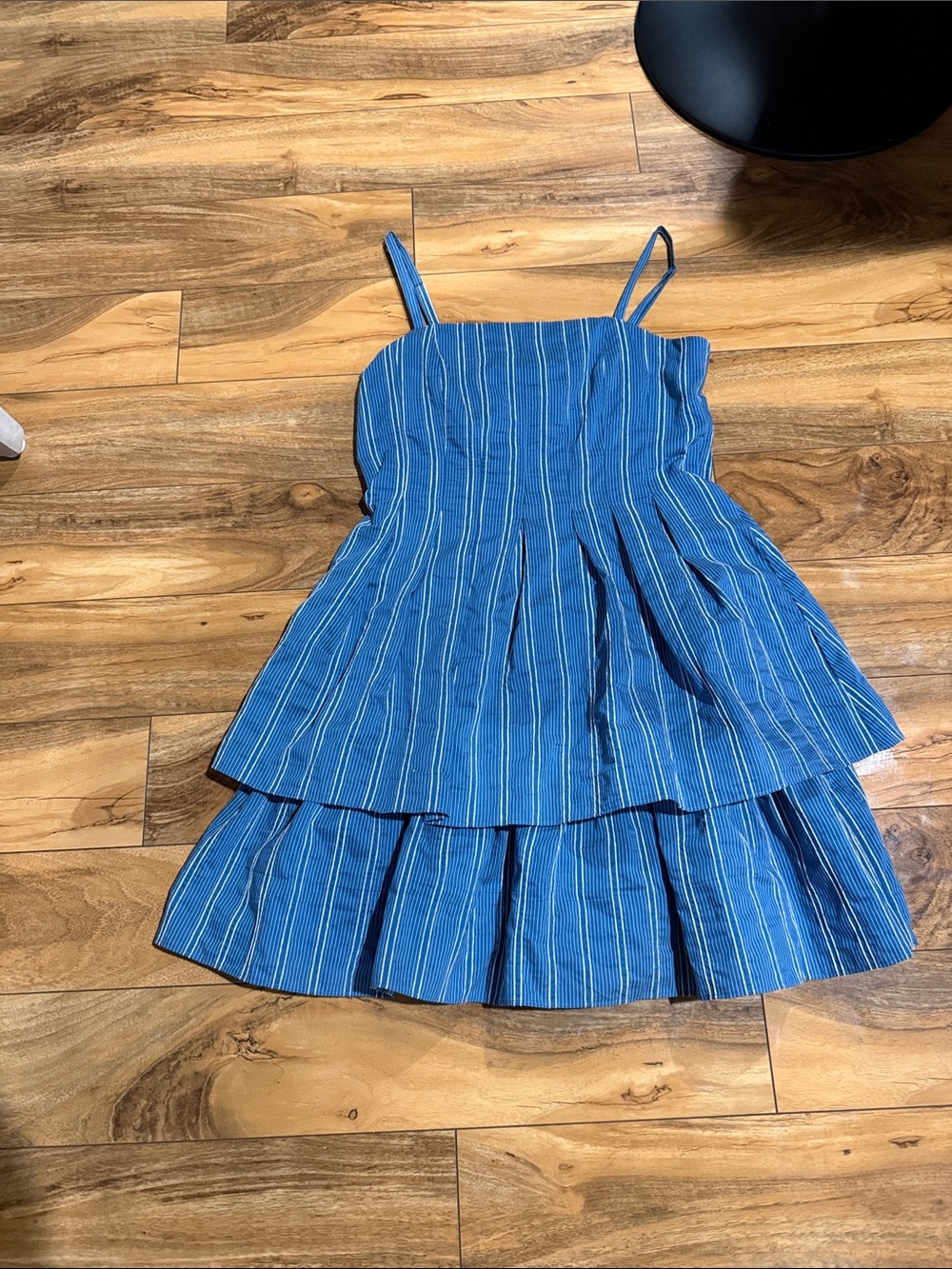 Adelyn Rae Blue Striped Tiered Spaghetti Strap Dress